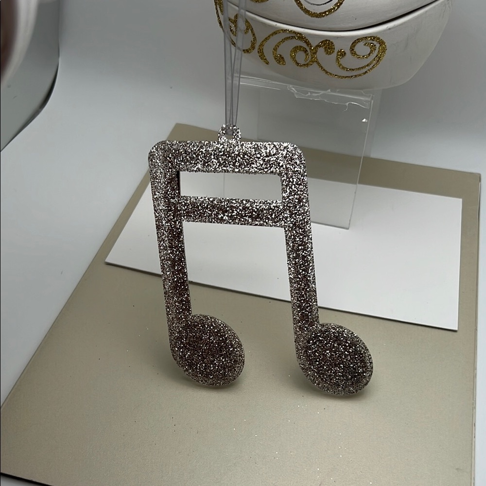 Silver / Glitter / Mirrors Music Note Ornament 4.5” H x 4.5” W x .25” D - Picture 14 of 15